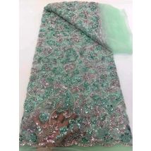 African Beads Lace Fabric 2025 High Quality Lace 5 Yards French Nigerian Groom Sequins Lace Fabrics For Wedding Party Dress Sew