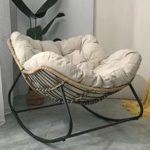 Realife Woven Rattan Rocking Chair Comfortable Soft Bag For Sitting Or Lying Lazy Rocking Chair Balcony Home Use Wrought Iron