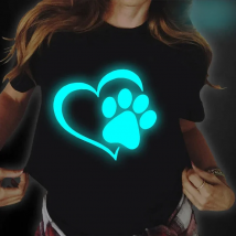 Luminous T-Shirt Women Top-Tees Clothes Graphic Dog Paw 90s Girl Harajuku Ullzang T-Shirt Female Korean-Style Kawaii Print Shirt