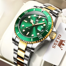 OLEVS Top Original Men Quartz Watch Green Waterproof Watch for Men Stainless Steel Quartz Men Luxury Watch Luminous Wristwatch