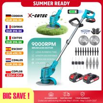 X-COTEC Decespugliatore a Batteria, Tosaerba da Giardino con 2 Batterie 21V, Motore Senza Spazzole, 4 Tipi Lame, Palo Portatile con Lunghezza Regolabile, Altezza e Angolazione Regolabili, per Tagliare