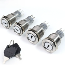 19MM 22MM Metal Key Knob Switch Waterproof Led Light Latching Self-locked 2/3 position 1NO1NC 2NO2NC Rotary Button Switch 12V