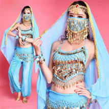 6 Colors Dance Outfit Women Performance Stage Costumes Girls Competition Dress Adult Belly Dancing Lesson Wear Coin Hip Scarf