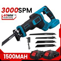 Piła szablasta elektryczna 3000W 10000 obr./min z 4 brzeszczotami, akumulatorowa, do cięcia drewna/metalu, kompatybilna z akumulatorem 18V