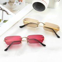 SHAUNA Fashion Rimless Sunglasses Trending Clear Red Blue Yellow Men Rectangle Shades UV400