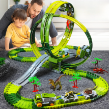 Magic Climbing Track train,Create A Dinosaur World Road Race Tracks, Flexible Track Playset for 3 4 5 6 Year Old Boys Girls Gift