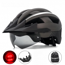 VICTGOAL Bike Helmet with Goggle Men LED Rear Light & Sun Visor Women Cycling Helmet MTB Road Bicycle Helmet