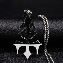 Pentagram Satan Fork Stainless Steel Chain Necklace Men Silver Color Necklace Jewelry Christmas Gift joyas N3002S03