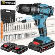Vremota-destornillador inalámbrico de impacto de 21V, taladros de alta velocidad, taladro con batería recargable, herramientas eléctricas para el hogar con brocas