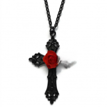 Black Cross with Red Rose Necklace Gothic Fashion Jewelery Statement Cross Pendant Gift Romantic Valentine Victorian Women Gift