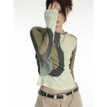 Yedinas Tie Dye T Shirt Women Long Sleeve Vintage Ladies Tops Grunge Aesthetic Tops Eurphoria Retro Tshirts Autumn Y2k Tees