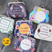 Lote de 6 a 36 unidades de monederos pequeños mujer, monederos con frases, Regalos comunión para mujer flores, Detalles de comunión mujeres, Detalles boda invitadas, Recuerdos de bautizo mujer,