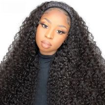 ISEE Natural Color Peruvian Kinky Curly Human Hair Wigs Full Machine Made Headband Glueless Scarf for Women 180% Density