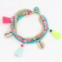 Fashion Multi-layer Beads Strand Shell Bracelet Summer Beach Holiday Jewelry Crystal Clay Stone Mixed Tassel Bracelets Women