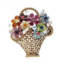 SKEDS Rhinestone Flower Basket Brooch Vintage Colorful Brooches For Women Elegant Crystal Fashion Jewelry Coat Accessories