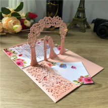 50 pieces 3D Pop-Up Blush Pink Wedding Invitation, Personalized PrintLaser Cut Pocket Bride and Groom Greeting Invite Card IC144