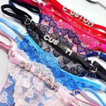 Sexy Custom Name Lace Thong Women Multicolored Panties Gold Silver Color Crystal Letter Personality Underwear Female Intimates