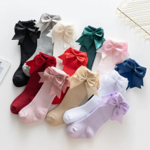 12 Colors Girls Socks Double Bows Cotton Baby Socks Children Soft Baby Long Tube Socks Kids Princess Knee High Socken For 0-7Y