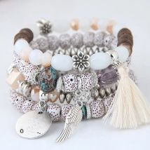 Bohemian Charm Beads Wrap Bracelets & Bangles for Women Boho Flower Leaf Tassel Bracelet Multilayer Bracelet Femme 2024 New