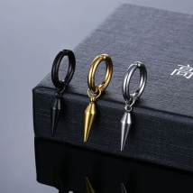 1PC Stainless Steel Painless Ear Clip Fake Earrings for Men/Women Punk Black Non Piercing Cone Drop Spike Hugging Huggie Hoops