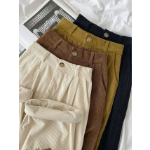 ZOKI High Waist Women Retro Corduroy Pants Fall Straight Causal Full Length Trousers Vintage Coffee Pockets All Match Pants New