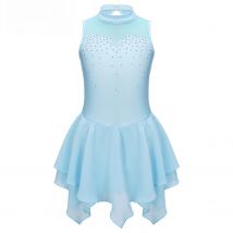 Girls Figure Skating Dress Kids Gymnastics Ballet Leotard Sleeveless Rhinestone Dance Dress Performance Competition Costume