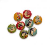50pcs Bird Pattern Round Wooden Buttons Sewing Scrapbook Clothing Gifts Crafts Handwork Accessories Jacket Blazer 15mm