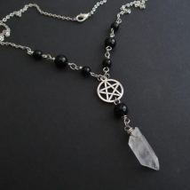 Gothic Beaded Pentagram Necklace Crystal Necklace Goth Wiccan Pendant Witchy Punk Jewelry Women Statement Gift Charm Mystical