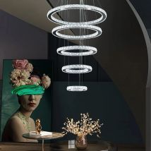 Modern Crystal Chrome Led Pendant Light Fixture Rings Adjustable Chandelier Dimming Lamp  for Living Room Bedroom Hanging Lustre