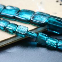 10Pcs/lot 12mm 20mm Teal blue Lampwork glass beads Square Foiled Beads for Earring Braclet Necklace jewelry making
