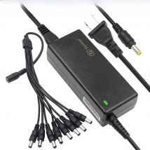 60W 12V 5A Power Adapter AC to DC Switching Power Supply with 8-Way Power Splitter Cable for CCTV Camera DVR RGB LED Strip Light