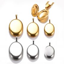Polished Oval Pendant Stainless Steel Locket Necklace Personalized Picture Text Jewelry Friend Lovers Gifts