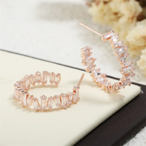 ZAKOL Trendy Black Cubic Zirconia Hoop Earrings for Women White Circle Earrings Korean Fashion Bridal Wedding Jewelry