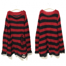 New Punk Gothic Long Unisex Sweater Summer Women Striped Cool Hollow Out Hole Broken Jumper Loose Rock Thin Dark Streetwear Top