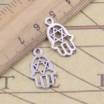 50pcs Charms Hamsa Hand Star Of David Hexagram 20x12mm Antique Silver Color Pendants Making DIY Tibetan Finding Jewelry