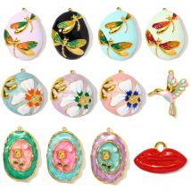 3pcs/Lot Stainless Steel Enamel Flower Dragonfly Pendants Hummingbird Rose DIY Charms Necklace Making Women Jewelry