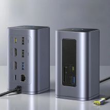 Baseus 12-in-1 USB C HUB to HDMI 4K@60Hz Dual Display USB 3.2 Adapter with RJ45 SD TF PD 100W Docking Station for Window Mac Hub