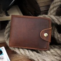 Vintage Genuine Leather Wallet Handmade cowhide Men's Wallet Crazy Horse Leather 6 Card Slots Coin Purse With Buttom