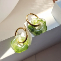 HANGZHI 2021 New Colorful Transparent Resin Flower Square Hollow Irregular Hoop Earrings Stainless Steel For Women Party Jewelry