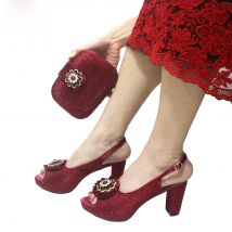 The US Duty Free Wine Color New Coming Italian Women Shoes and Bag Set with Platform Nigerian Lady Pumps for Garden Party