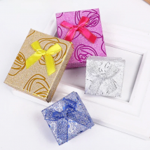 Square Ring For Earrings Necklace Bracelet jewelry box Shiny Rose pattern box shape Bow Paper box Engagement Gift Wholesale