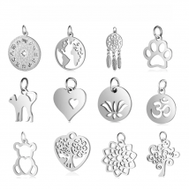 10pcs/lot 316 Stainless Steel Dog Paw Cat Animal Charm Wholesale Sun Om Connector Yoga Lotus Heart DIY Charms for Jewelry Making