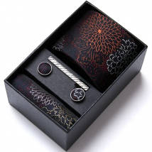 Gift box Plain Floral Tie Men's 7.5cm Silk Necktie Set Blue Green Purple Gold  Wedding Solid Tie Hanky Cufflinks&Clip Set