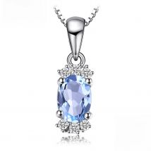 JewelryPalace Natural Oval Sky Blue Topaz 925 Sterling Silver Pendant Necklace for Women Fine Jewelry Gemstone Choker No Chain