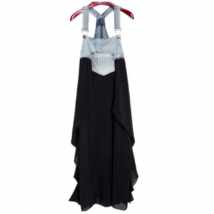 2025 Summer New Elegant Women's Dress Loose Denim Patchwork Chiffon Overalls Sexy Suspender Dress Spaghetti Strap Robe KE903