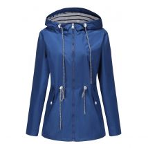 Blue Waterproof Hooded Jacket Women Fashion Casual Coat Waist Drawstring Tie Zipper Switch Red Green Yellow Black Windbreaker