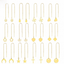 Stainless Steel Dangle Tassel Earrings Moon Star Sun Heart Cross Pendant Threader Drop Long Chain Ear Line Woman Fashion Jewelry