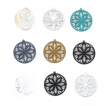 Bohemian Multicolor Iron Alloy Filigree Stamping Charms Round Flower Hollow Pendants DIY Making Necklace Jewelry 22mmx20mm,20PCs