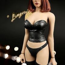 CC293 1/6 Scale Gothic Style Black Leather Underwear Set Tube Top Briefs Thong Model for 12 inches Action Figure Body