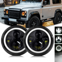 2pc Car 7" Led Headlight For Land Rover Defender 90 110 Round Halo Angel Eyes Headlights Fit Lada Niva 4X4 Uaz Hunter Accessory